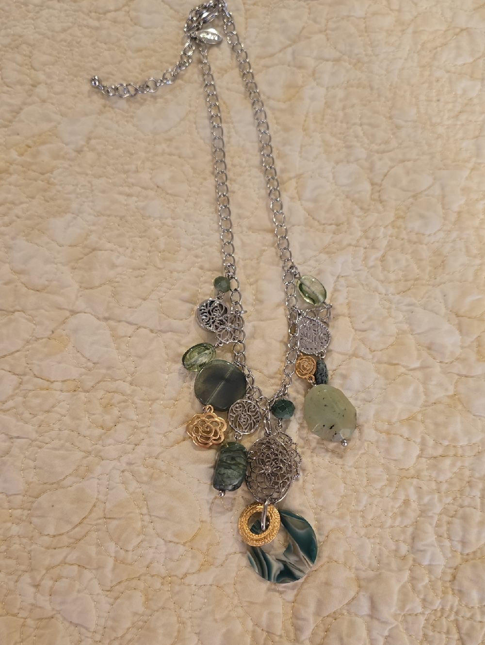 Chico's Brand Green Multi-Charm Necklace - Silver & Gold Accents